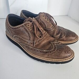 Cole Haan Mens Brown Leather Wingtip Oxford Brogue Dress Shoes Wedge Sole 8M